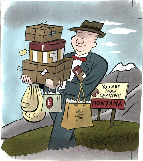 Leaving Montana Laden with Parcels