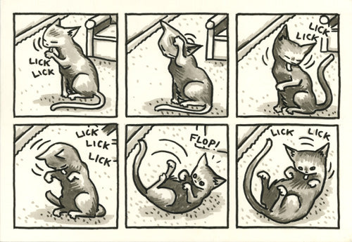 Cat journal interior art - licking clean