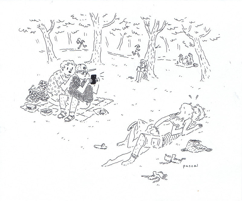 Illustration - Old Couple Taking Pictures of Teens Making Out