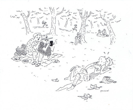 Illustration - Old Couple Taking Pictures of Teens Making Out