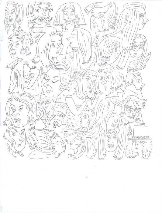 Pencil drawing of women`s heads