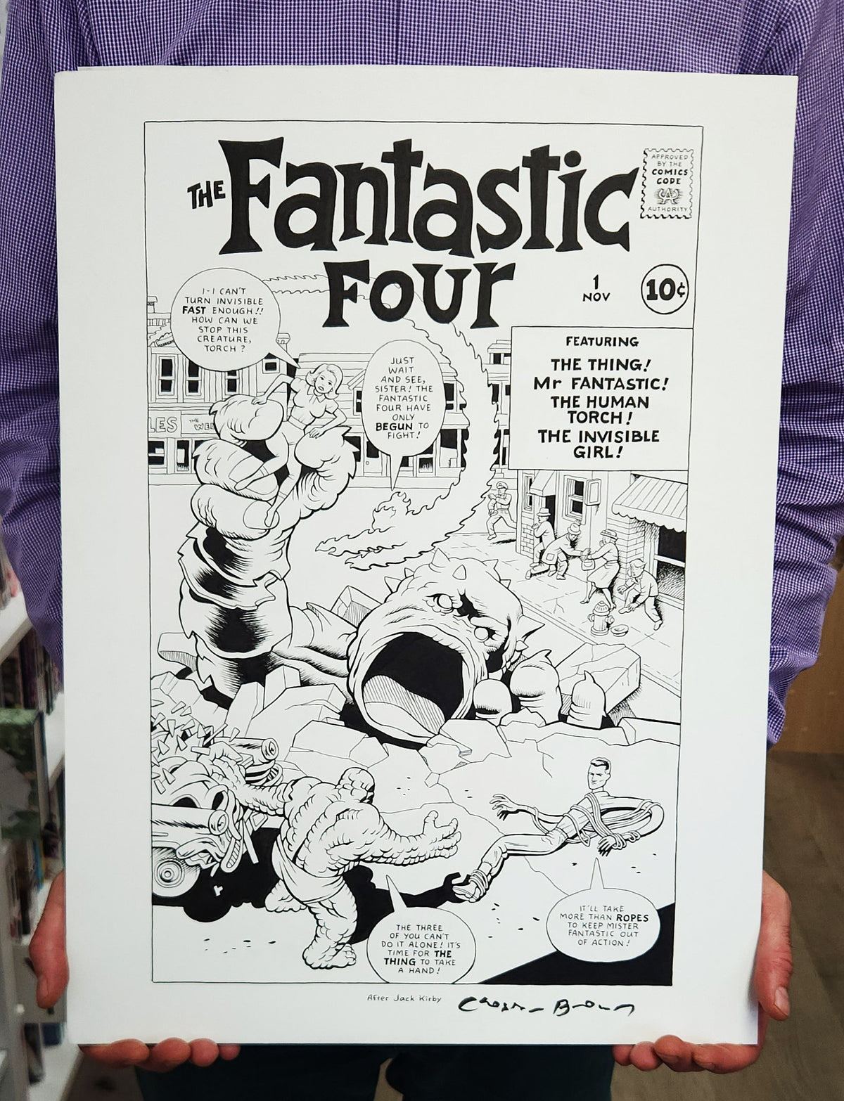 Fantastic Four #1 cover interpretation by Chester Brown (Black & White)